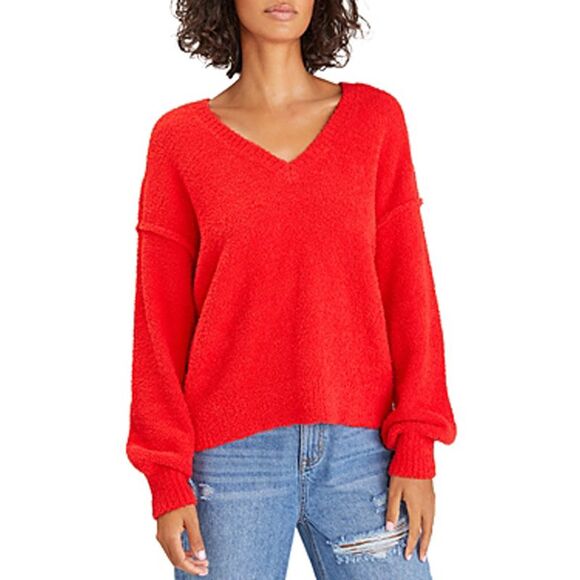 Sanctuary Plush V-neck Sweater In Ruby XXS - Picture 2 of 3